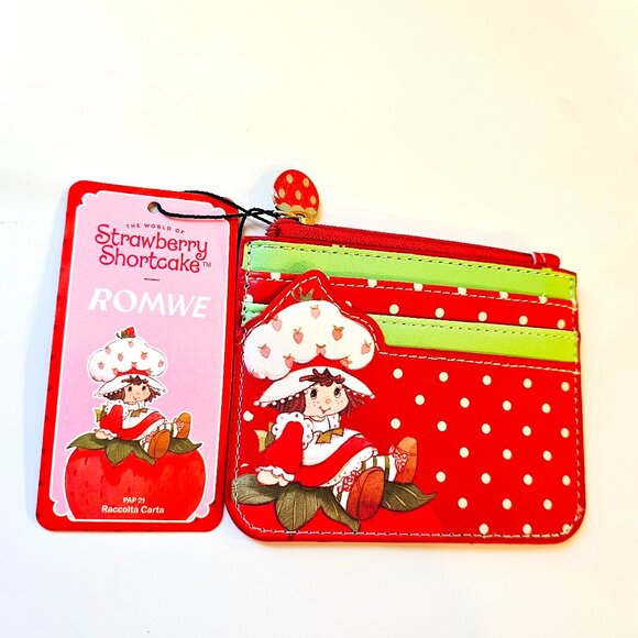Strawberry Shortcake Wallet Red Polka Dot Green Card Holder Zip Coin Purse - Picture 1 of 5